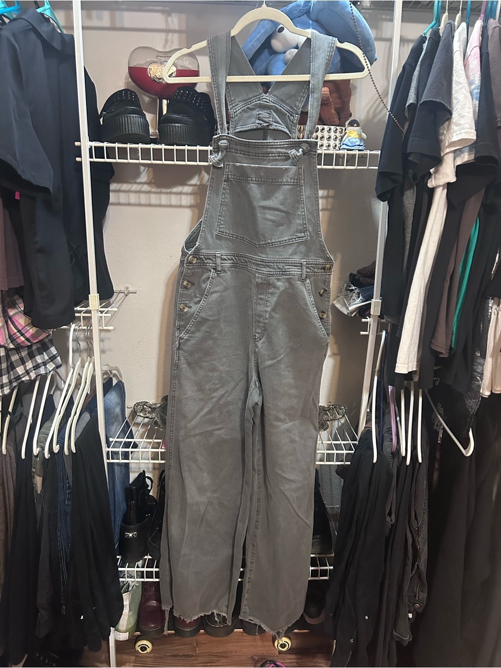 aerie Gray Denim Overalls Jumpsuit